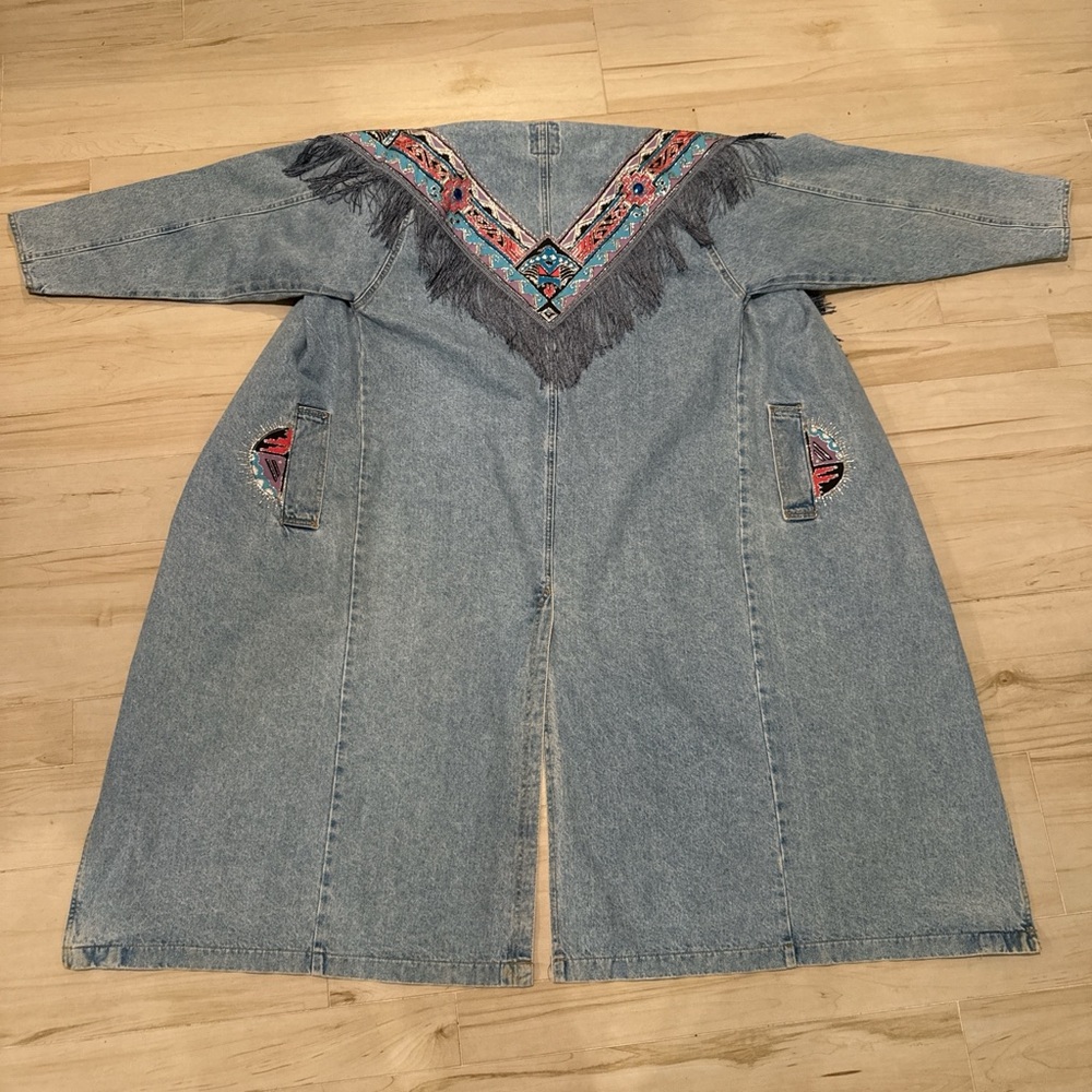 Vintage 90s #Denim Fringe Trench • Aztec #Western Jacket • FREE SHIPPING - Picture 7 of 16